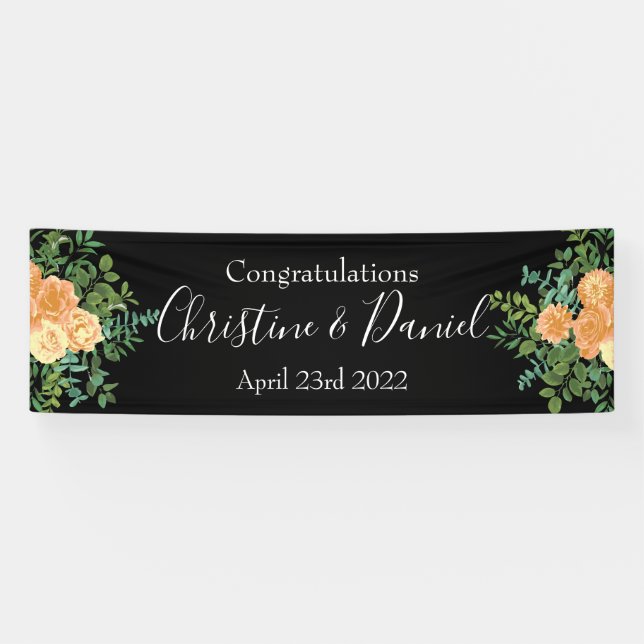 Elegant Black and Peach Rose Wedding Banner (Horizontal)