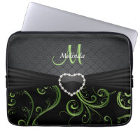 Elegant Black and Peridot Green Floral Pattern