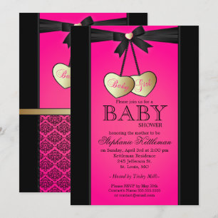 Elegant Black and Pink Damask   Baby Shower Invitation