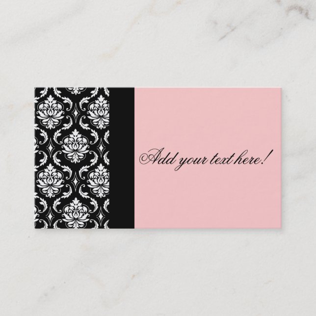 Elegant Black and Pink Damask Business Card (Front)