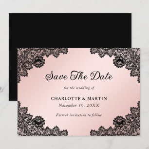 Elegant Black and Pink Floral Lace Wedding Save The Date