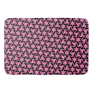 Elegant Black and Pink Geometric Star Pattern Bath Mat