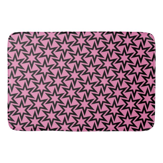 Elegant Black and Pink Geometric Star Pattern Bath Mat (Front)