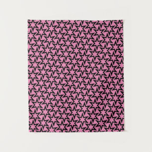 Elegant Black and Pink Geometric Star Pattern Tapestry