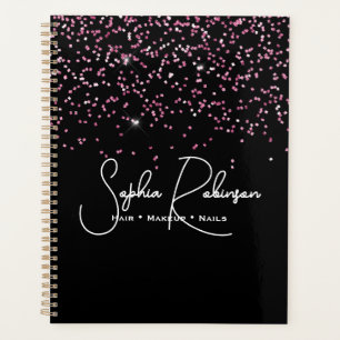 Elegant Black and Pink Glitter Salon Business Planner