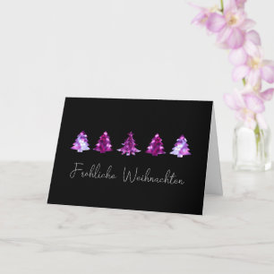 Elegant black and pink Merry Christmas trees Card