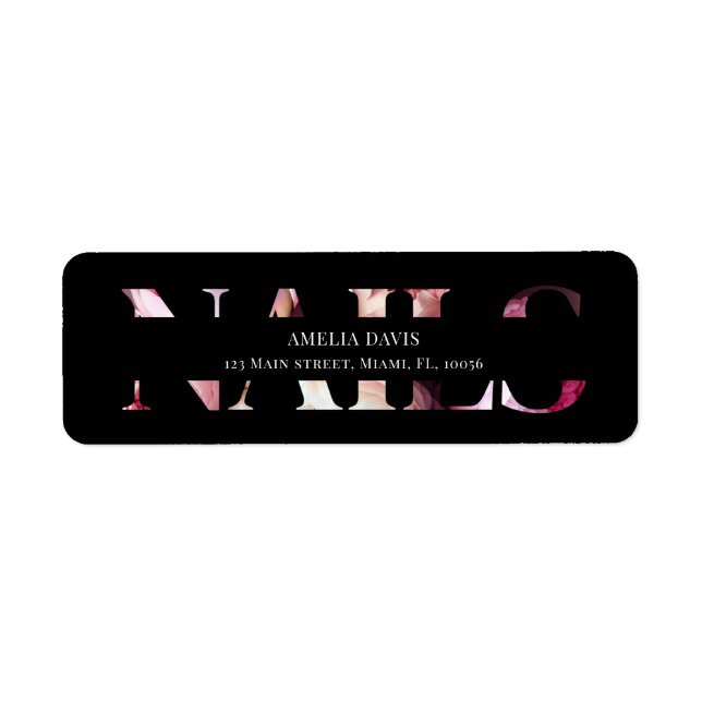 Elegant Black and Pink Nail Artist Floral Address (Front)