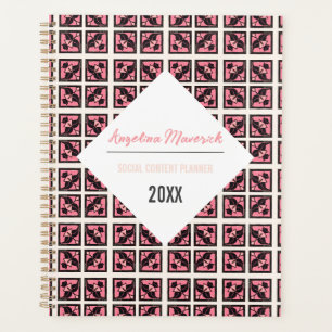 Elegant Black and Pink Square Flowers Pattern Planner