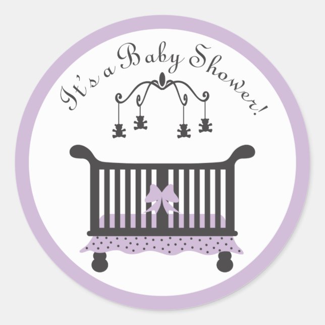 Elegant Black and Purple Baby Girl Crib Classic Round Sticker (Front)