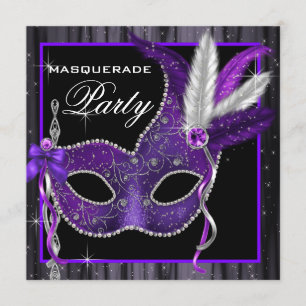 Elegant Black and Purple Masquerade Party Invitation