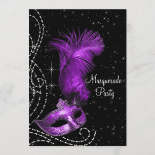 Elegant Black and Purple Masquerade Party Invitation