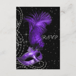 Elegant Black and Purple Masquerade Party RSVP Card
