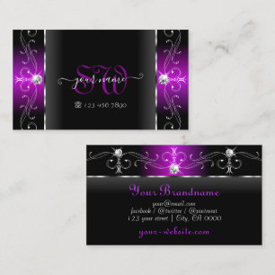 Elegant Black and Purple Squiggled Jewels Monogram Business Card