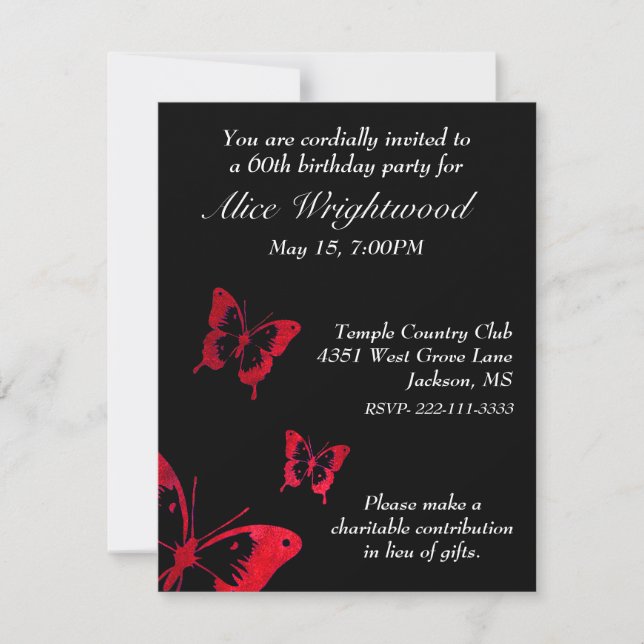 Elegant Black and Red Birthday Invitation (Front)