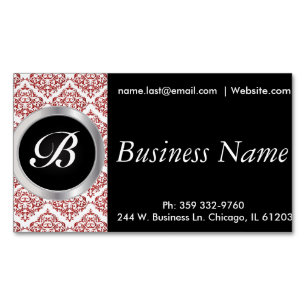 Elegant Black and Red Damask Magnetic Business Card