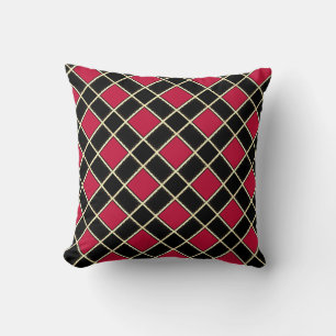 Elegant Black and Red Diamond Tile Throw Pillow