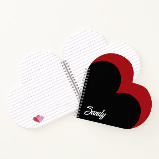 Elegant black and red heart monogram name  notebook