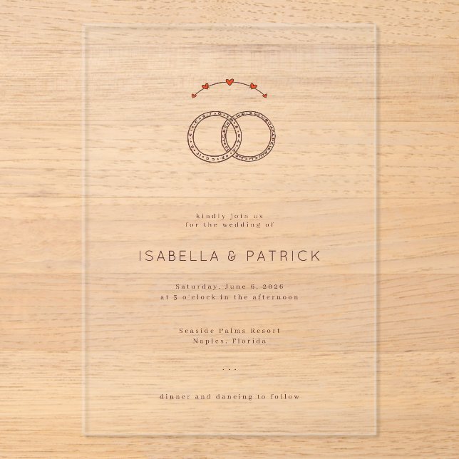 Elegant Black and Red Hearts Acrylic Invitations (Front)