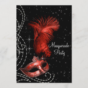 Elegant Black and Red Masquerade Party Invitation