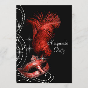 Elegant Black and Red Masquerade Party Invitation