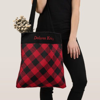 Elegant Black and Red Plaid Christmas Personalized Tote Bag