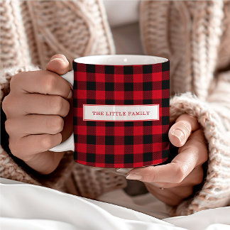 Elegant Black and Red Plaid Christmas Personalized Two-Tone Coffee Mug
