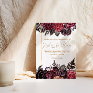 Elegant Black and Red Roses Wedding Party Invitation