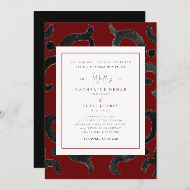 Elegant Black and Red Winter Wedding  Invitation (Front/Back)