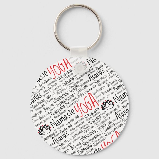 Elegant Black and Red Yoga Positions Lotus Blossom Keychain (Front)