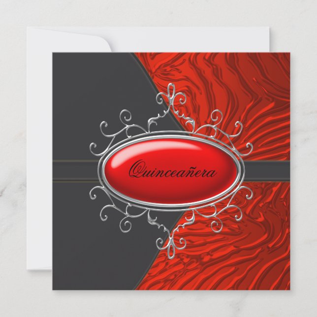 Elegant Black and Red Zebra Quinceanera Invitation (Front)