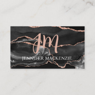 Elegant Black and Rose Gold Agate Luxury Business Card