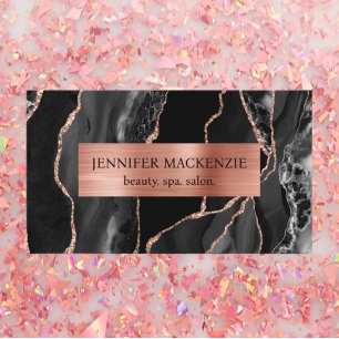 Elegant Black and Rose Gold Agate Luxury Business Card