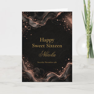 Elegant Black and Rose Gold Alcohol Sweet Sixteen Card