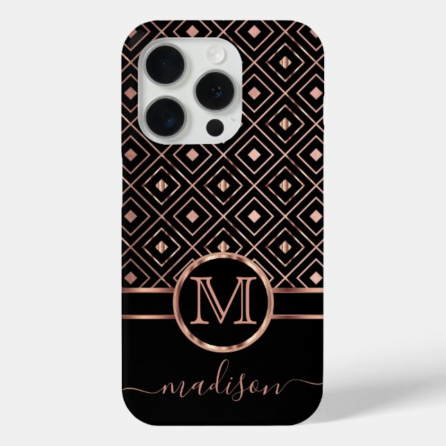Elegant Black and Rose Gold Diamond Pattern  Case-Mate iPhone Case (Back)