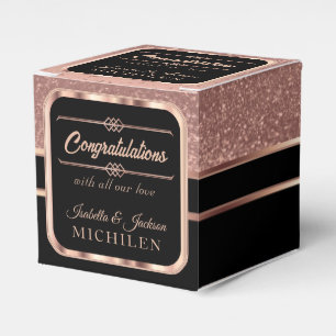 Elegant Black and Rose Gold Glitter Favor Box