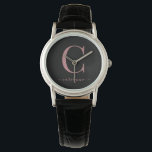 Elegant Black and Rose Gold Monogram Calligraphy Watch<br><div class="desc">Chic Elegant Pink Rose Gold Monogram Script on a chic Black Watch. Easy to customize with your own name and details. Perfect for your luxury lifestyle! Please contact us at cedarandstring@gmail.com if you need assistance with the design or matching products.</div>