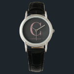 Elegant Black and Rose Gold Monogram Calligraphy Watch<br><div class="desc">Chic Elegant Pink Rose Gold Monogram Script on a chic Black Watch. Easy to customize with your own name and details. Perfect for your luxury lifestyle! Please contact us at cedarandstring@gmail.com if you need assistance with the design or matching products.</div>