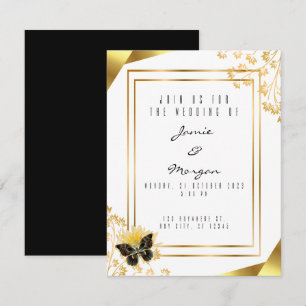 Elegant Black and Shiny Butterfly White Wedding Card