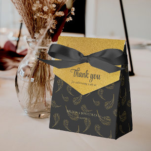 Elegant Black and Shiny Gold Thank You Wedding  Favor Box
