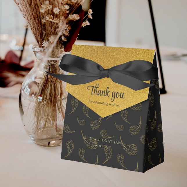 Elegant Black and Shiny Gold Thank You Wedding  Favor Box (Elegant Black and Shiny Gold Thank You Wedding Favor Box)
