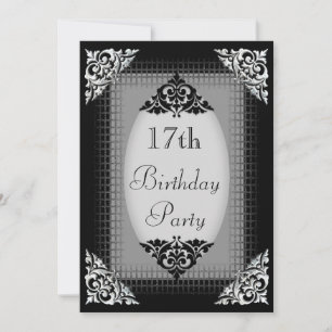 Elegant Black and Silver 17th Birthday Invitation