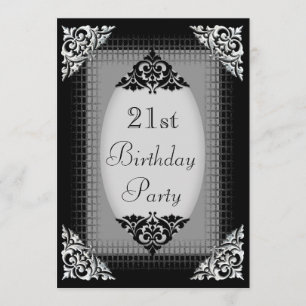Elegant Black and Silver 21st Birthday Invitation