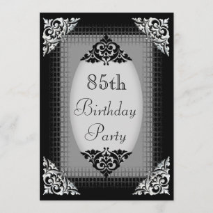 Elegant Black and Silver 85th Birthday Invitation