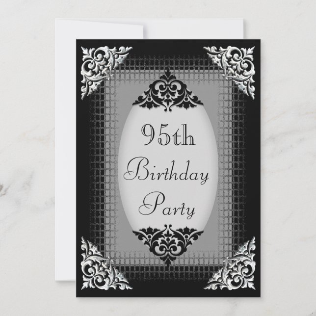 Elegant Black and Silver 95th Birthday Invitation (Front)