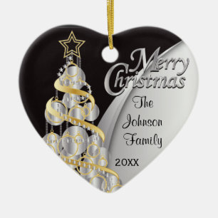Elegant Black and Silver Christmas   Customize Ceramic Ornament