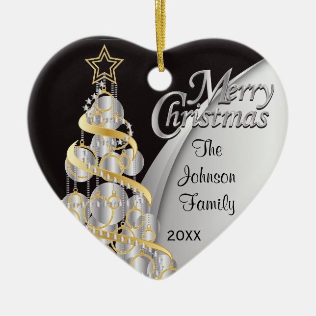 Elegant Black and Silver Christmas | Customize Ceramic Ornament (Front)