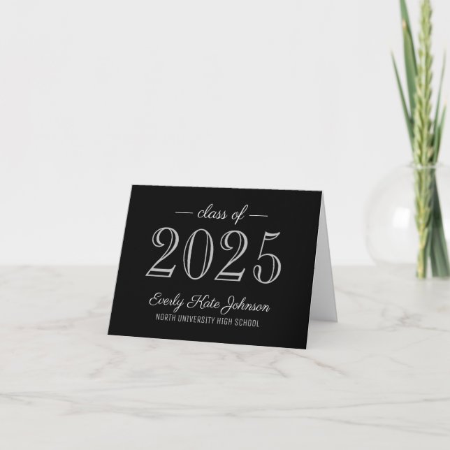 Elegant Black and Silver Class of 2026 Graduation Thank You Card (Front)
