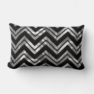Elegant Black And Silver Geometric Chevron Pattern Lumbar Pillow