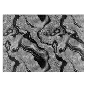 Elegant Black and Silver Glitter Agate Pattern Cutting Board