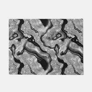Elegant Black and Silver Glitter Agate Pattern Doormat